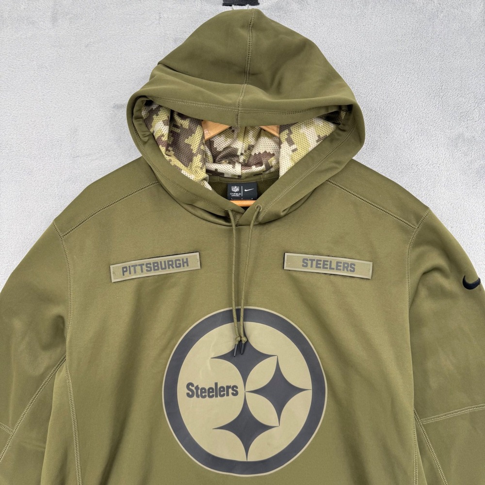 Nike NFL Pittsburgh Steelers Salute to Service Olive Green Camo Hoodie Mens Sz L